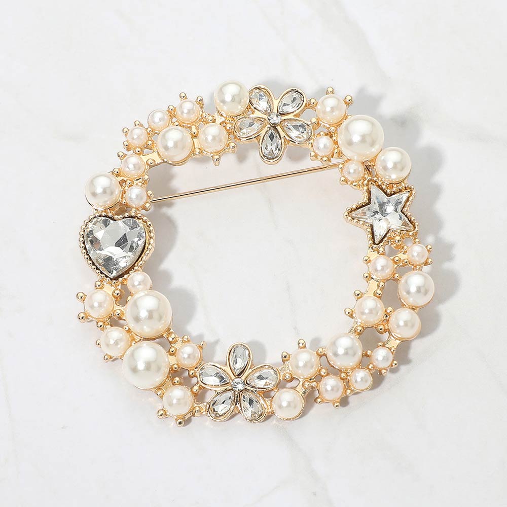 Rhinestone Star Flower Heart Cluster Wreath Pin Brooch