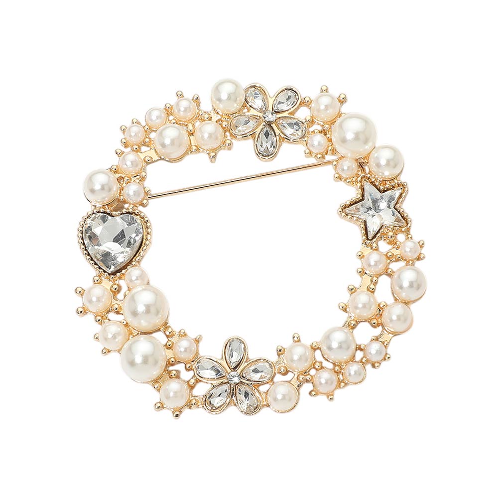 Rhinestone Star Flower Heart Cluster Wreath Pin Brooch
