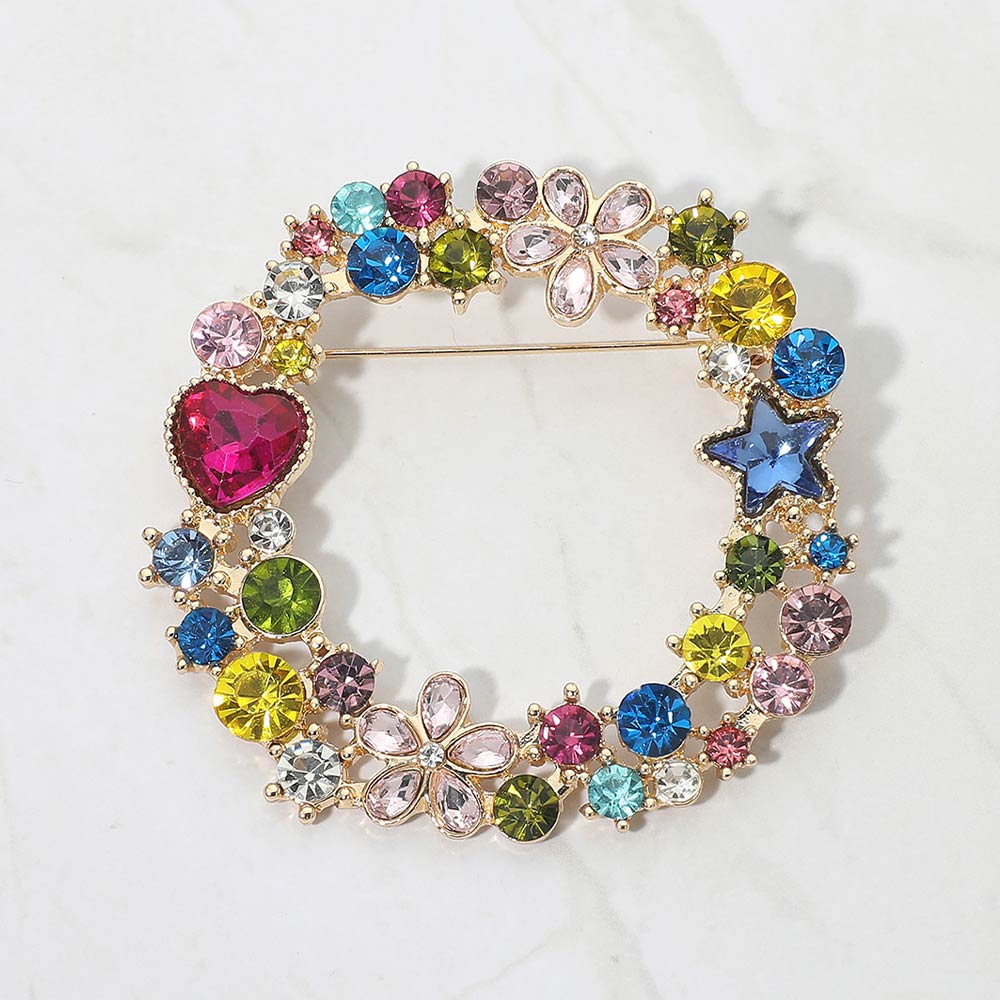 Rhinestone Star Flower Heart Cluster Wreath Pin Brooch