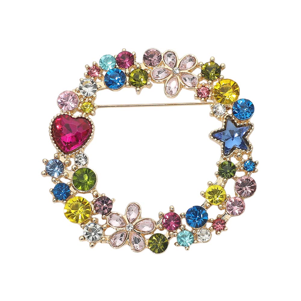 Rhinestone Star Flower Heart Cluster Wreath Pin Brooch