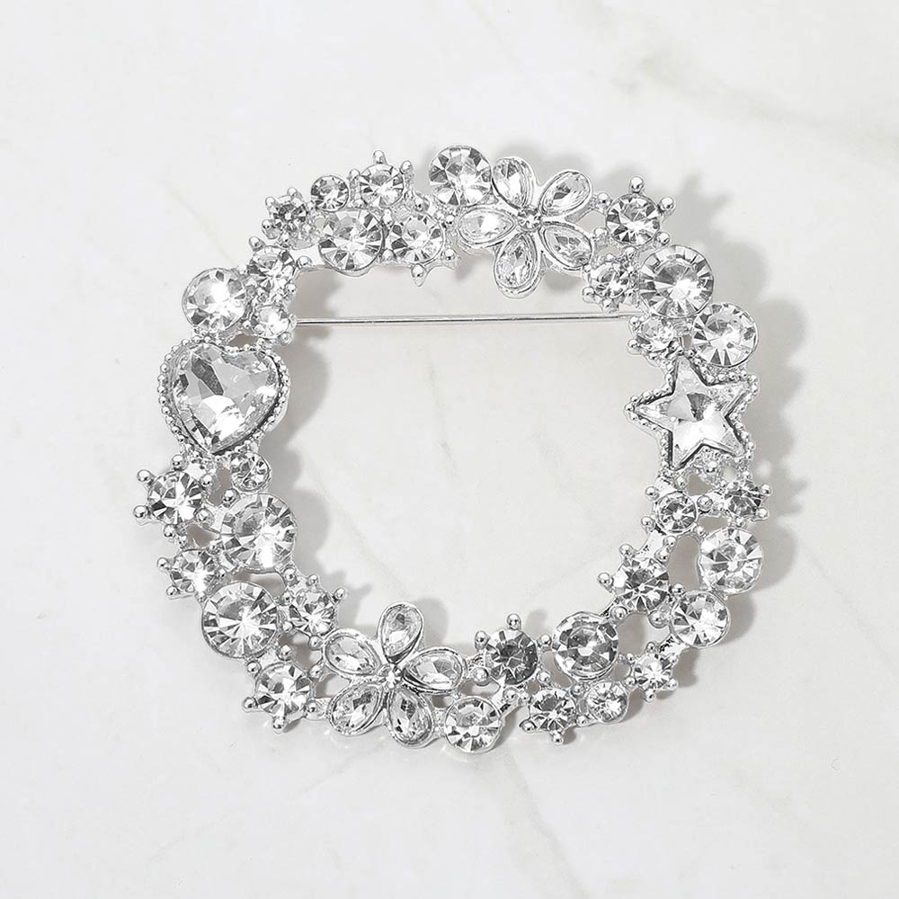 Rhinestone Star Flower Heart Cluster Wreath Pin Brooch