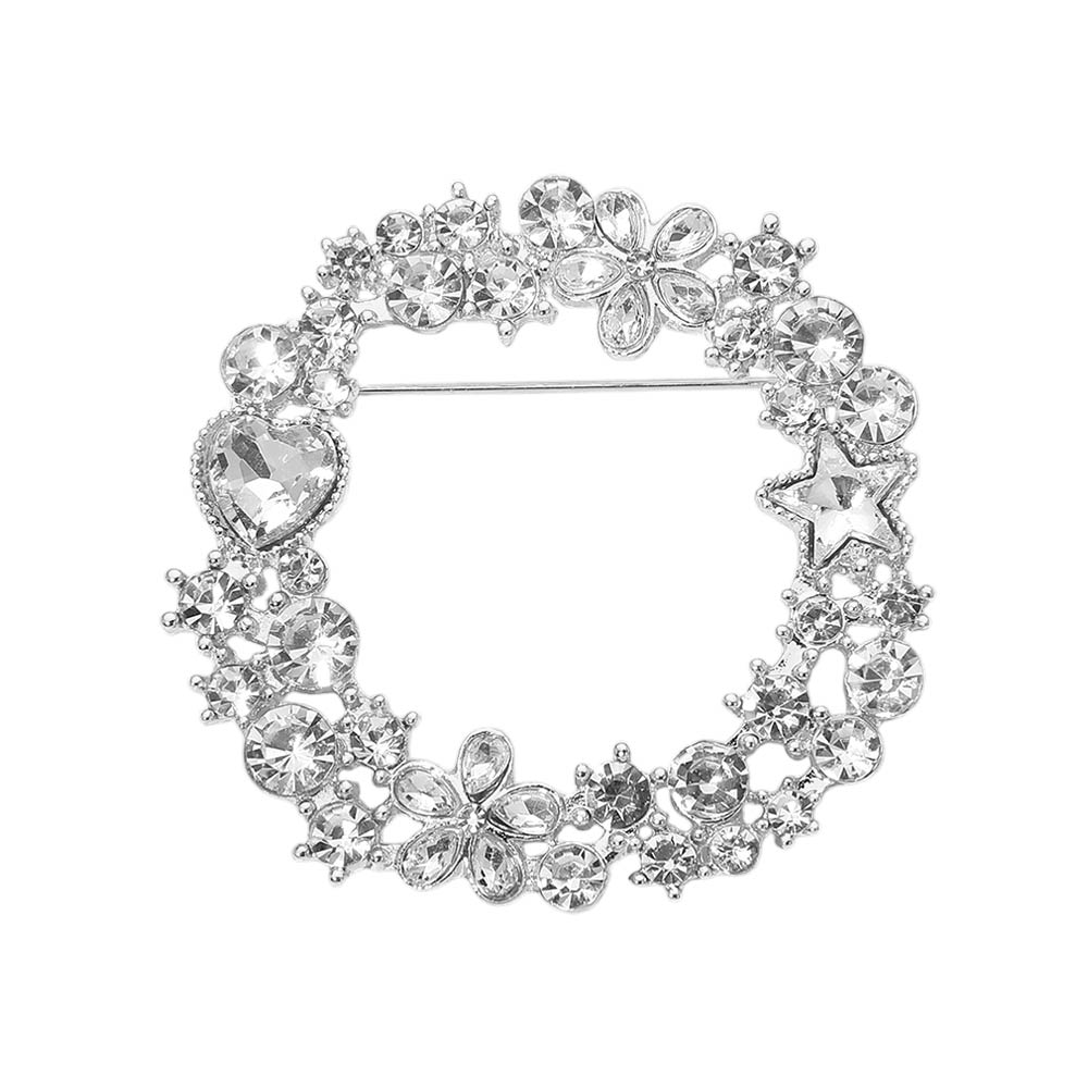 Rhinestone Star Flower Heart Cluster Wreath Pin Brooch