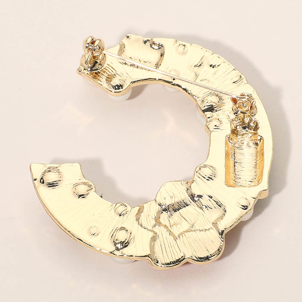 Pearl Lipstick Flower Embellished Letter C Pin Brooch