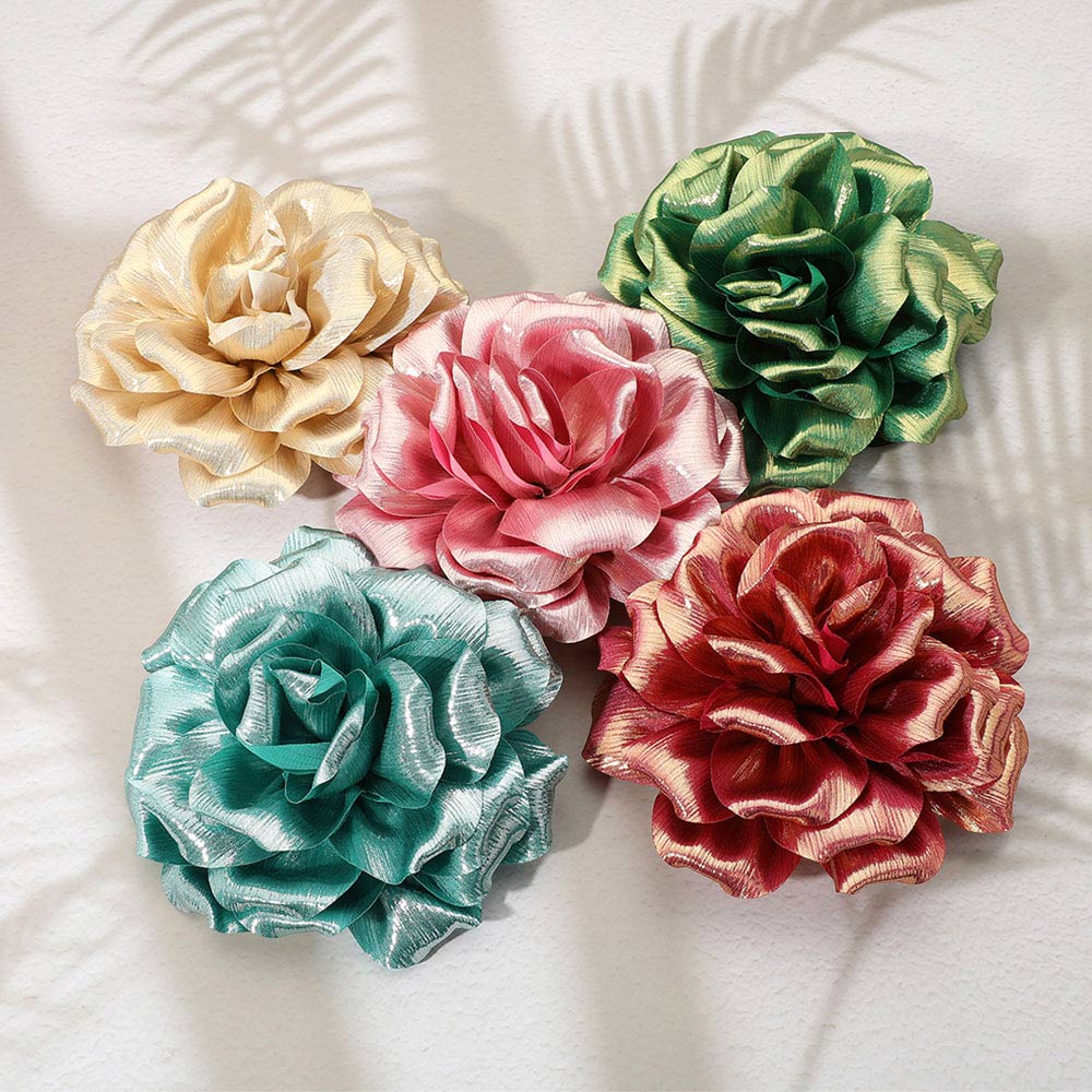 Metallic Fabric Flower Pin Brooch Hair Clip Hair Band Bracelet
