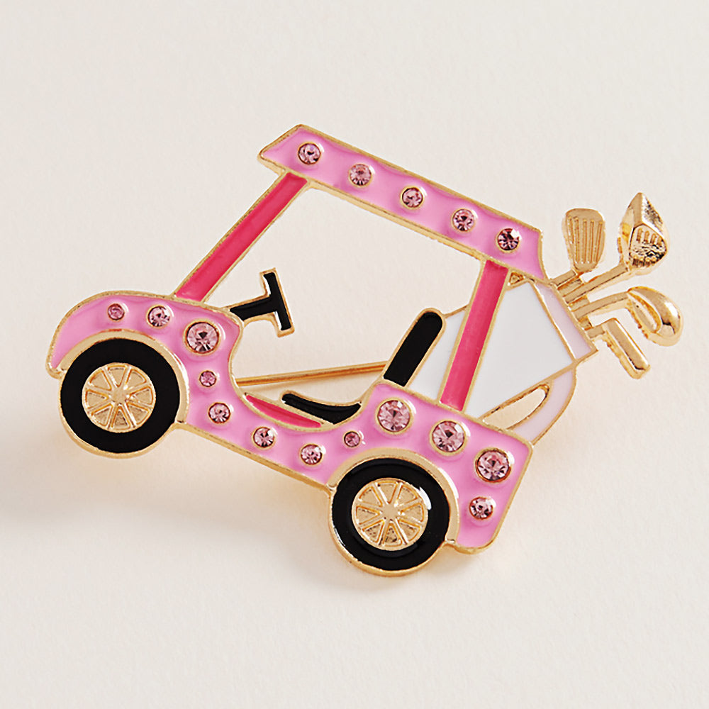 Enamel Rhinestone Accent Golf Cart Clubs Pin Brooch