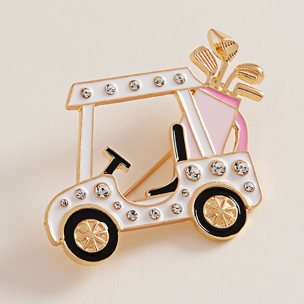 Enamel Rhinestone Accent Golf Cart Clubs Pin Brooch