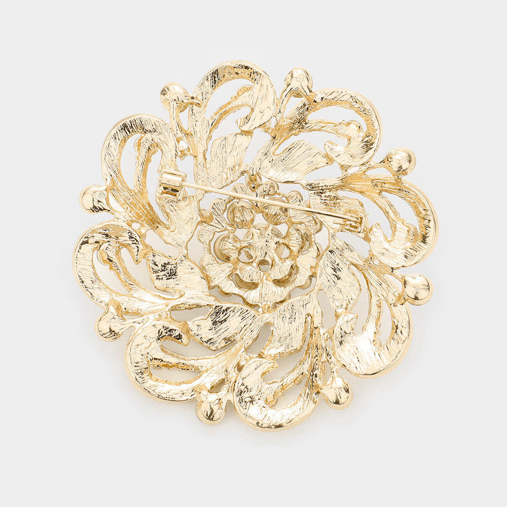 Pearl Pointed Round Stone Flower Pin Brooch