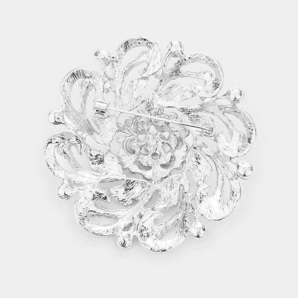 Pearl Pointed Round Stone Flower Pin Brooch