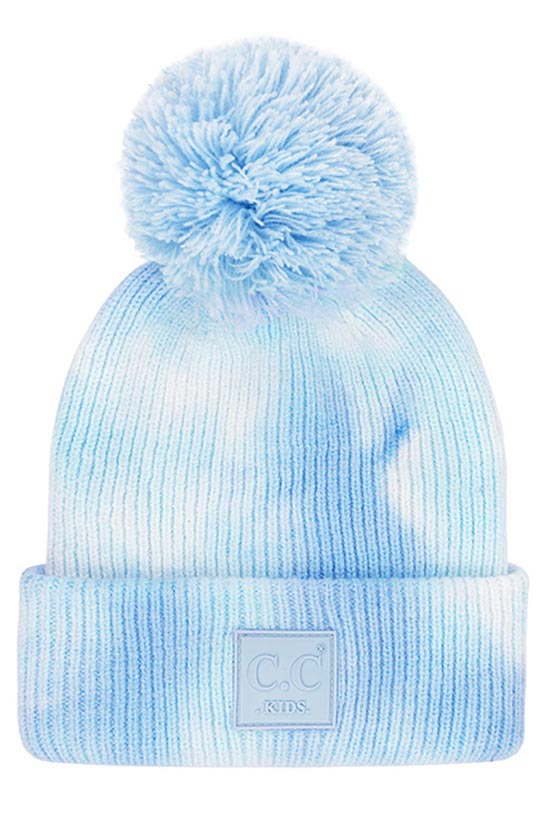 C.C Tie Dye Kids Beanie With C C Rubber Patch And Yarn Pom