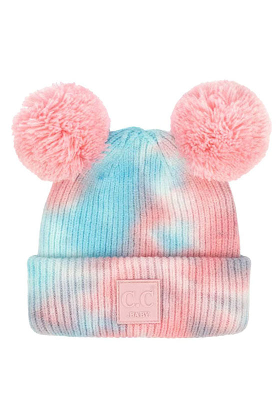 C.C Tie Dye Baby Beanie C.C Rubber Patch Double Yarn Pom