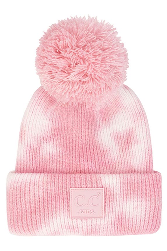 C.C Tie Dye Kids Beanie With C C Rubber Patch And Yarn Pom