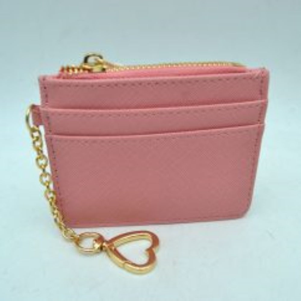 Slim Card Holder Wallet with Zipper Pocket and Heart Keyring
