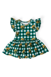 Baylor Plaid Bear S/S Flutter Twirl Bodysuit