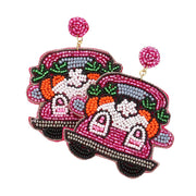 Beaded Easter Bunny Carrot Pointed Car Dangle Earrings
