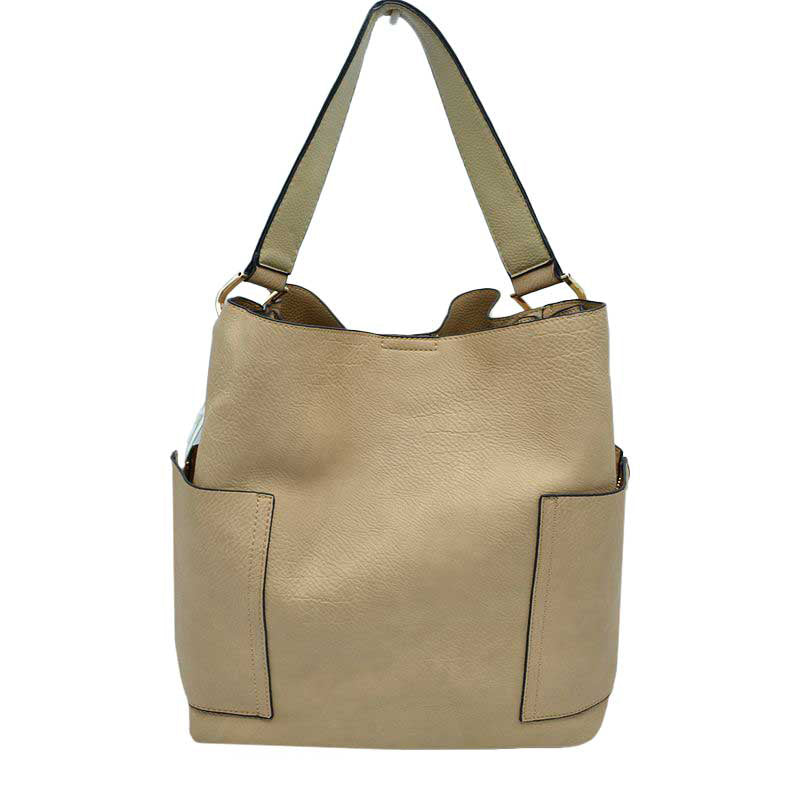 2-in-1 Chic Satchel Side Pocket Bucket Bag with Long Strap