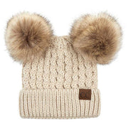 C.C Women's Double Pom All Over Cable Knit Beanie