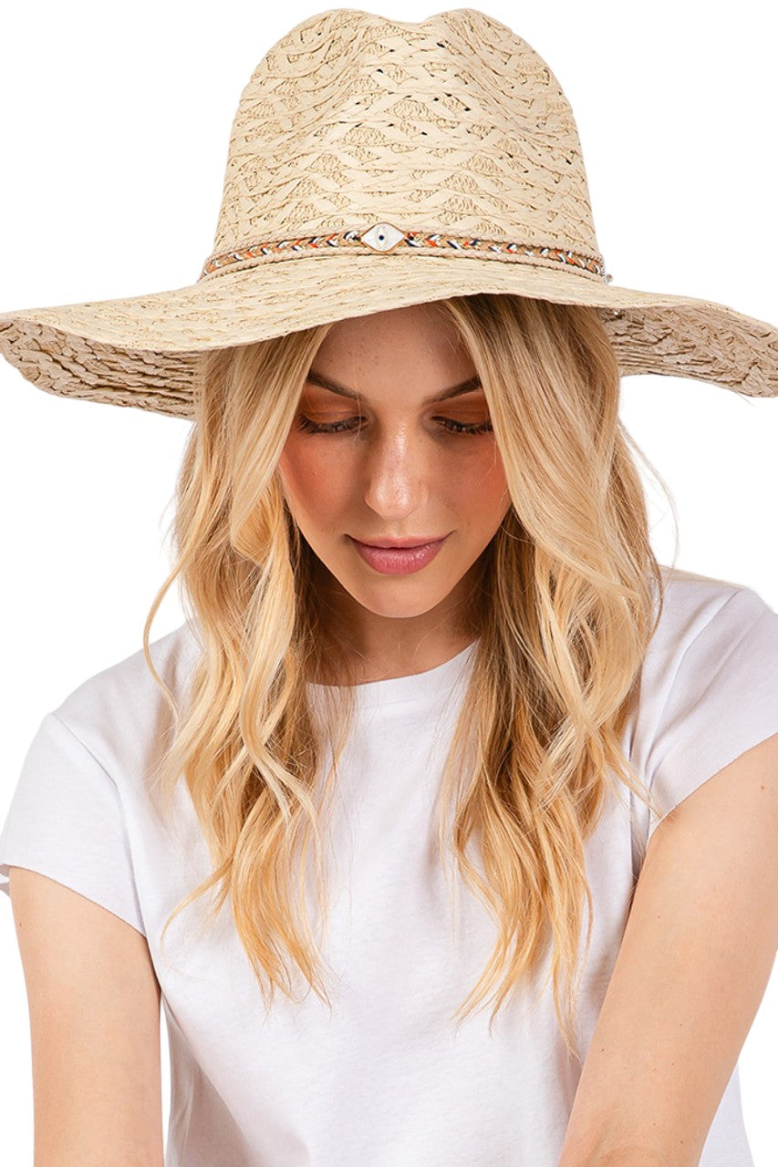 Evil Eye Straw Braided Band Summer Straw Sun Hat