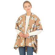 Floral Pattern Wool Blended Winter Kimono Poncho