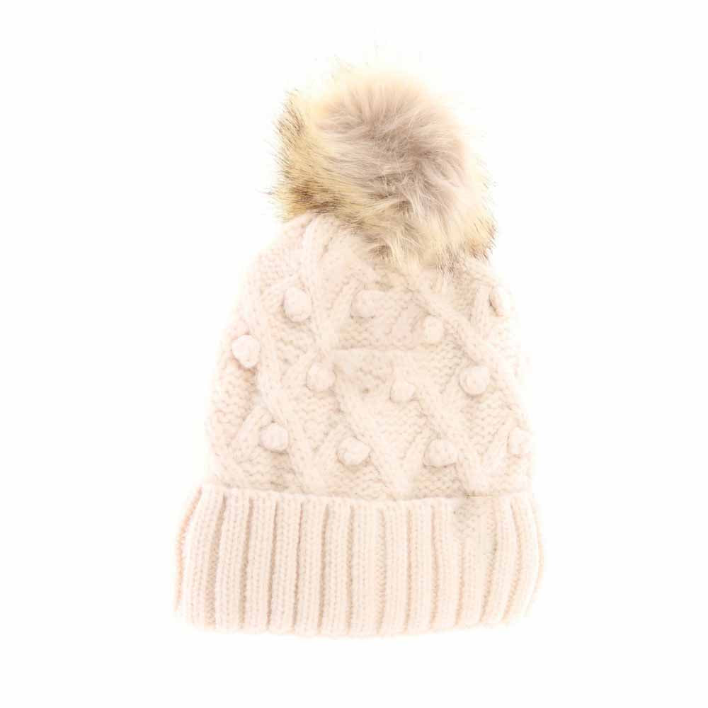 KIDS Bobble Knit Faux Fur Pom C.C Beanie