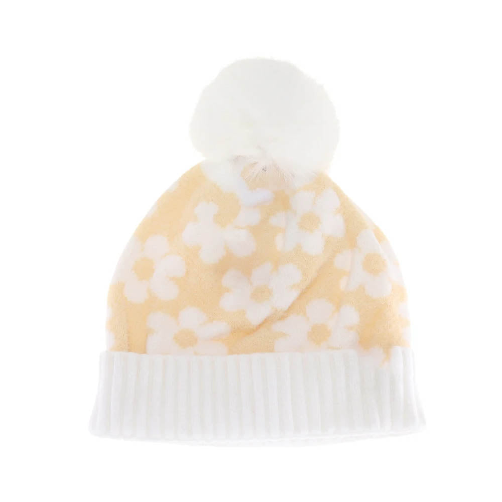 KIDS Daisy Faux Fur Pom C.C Beanie