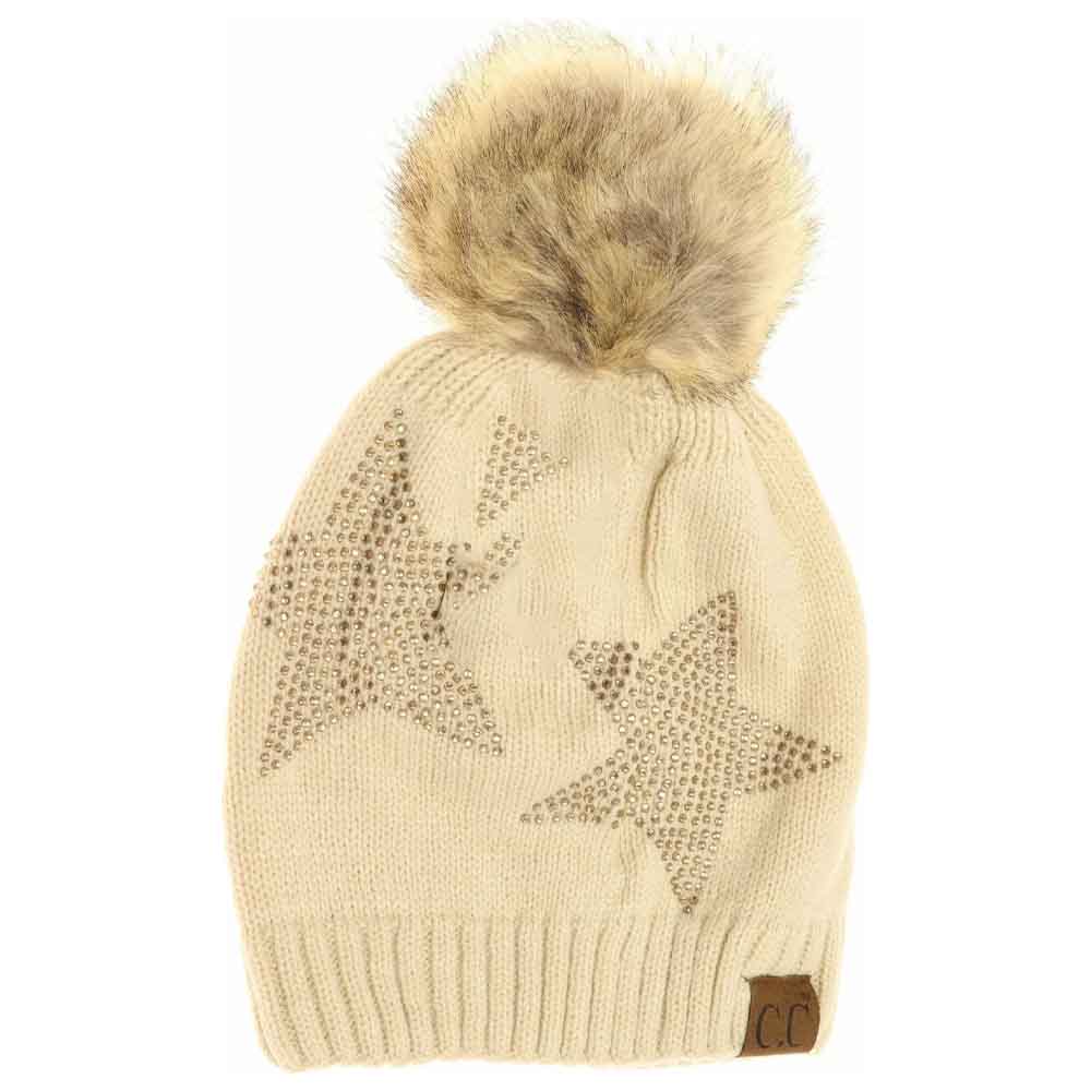 Rhinestone Star Fur Pom C.C Beanie