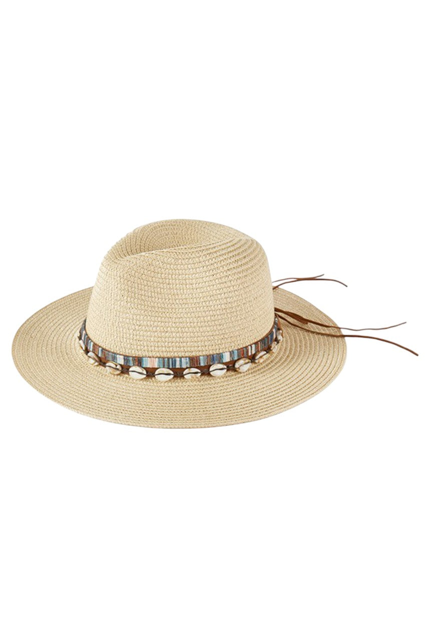 Women's Shell and Multi Color Band Trim Summer Sun Hat