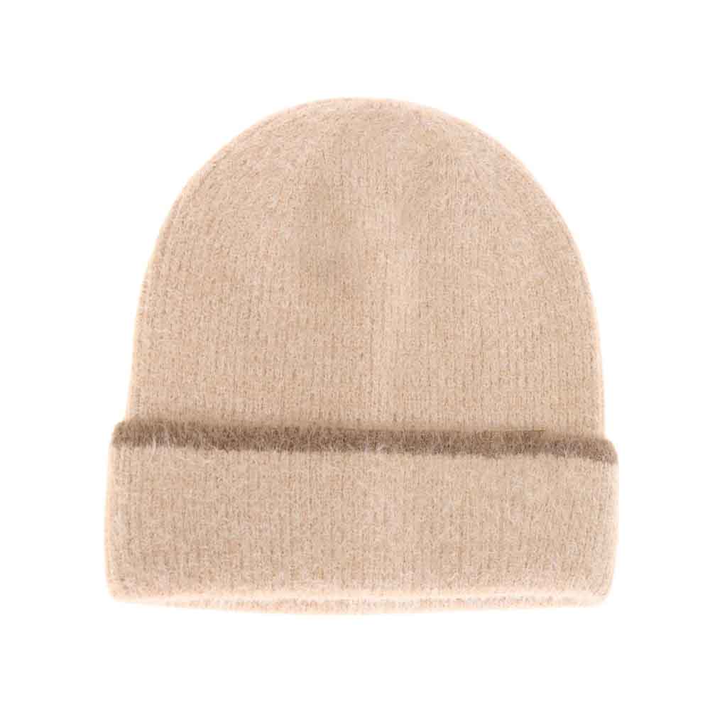 Soft Feather Yarn Striped Cuff C.C Beanie