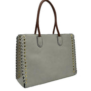 Women's Studded Faux Leather Whipstitch Shoulder Bag Tote