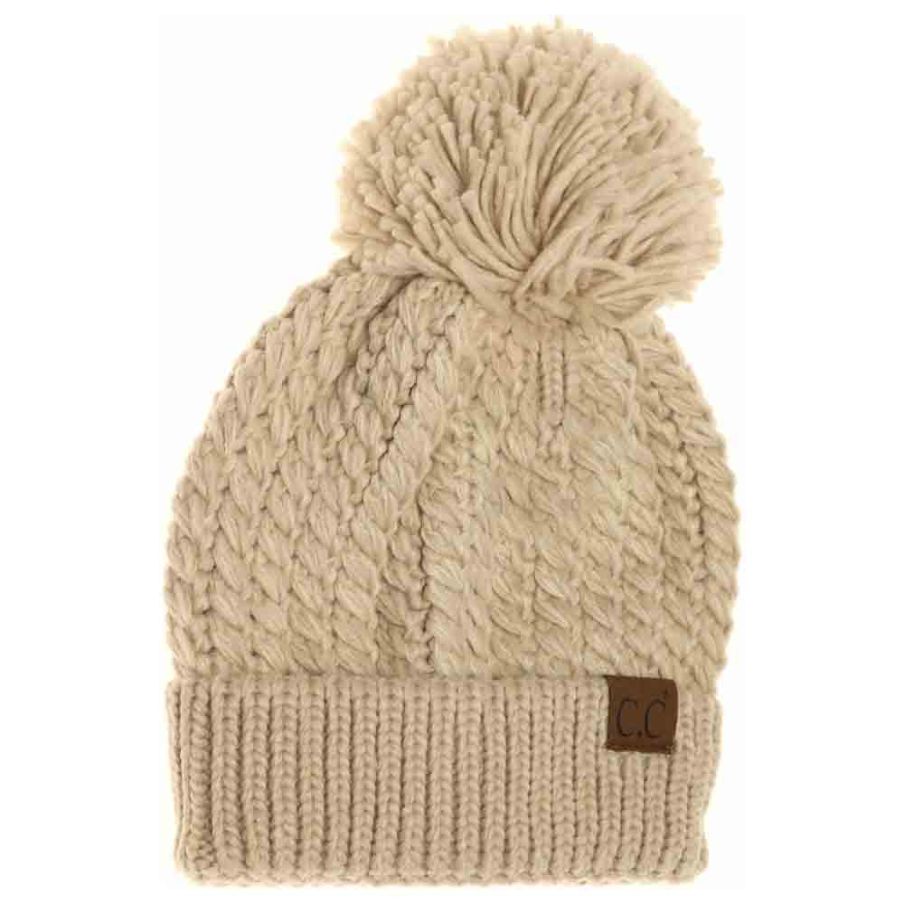 Twisted Mock Cable Knit Pom C.C Beanie