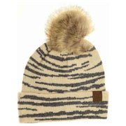 Zebra Pattern Faux Fur Pom C.C Beanie