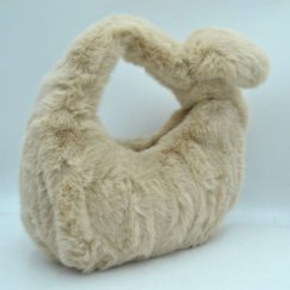 Fluffy Plush Knotted Handle Shoulder Bag