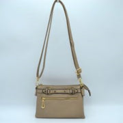 Multi-Zipper Crossbody Bag with Adjustable Strap and Gold Hardware