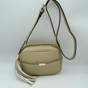 Pebbled Camera Crossbody Bag with Large Statement Tassel Accent