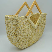 Woven Basket Tote Bag with Metallic Thread and Triangle Handles