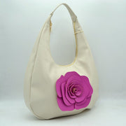 Slouchy Hobo Shoulder Bag with Dimensional Rose Applique