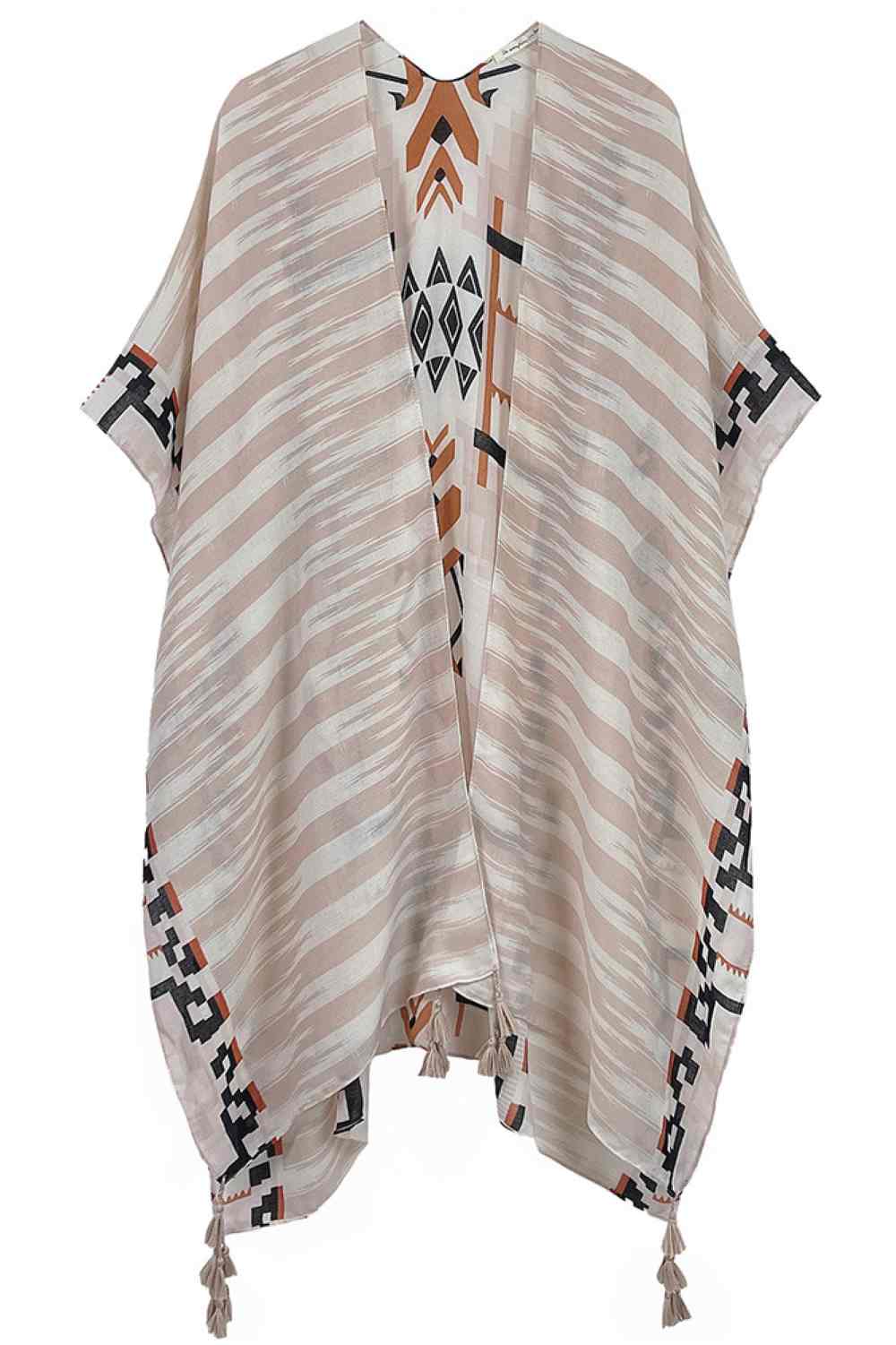 Aztec Pattern Print Tassel Kimono
