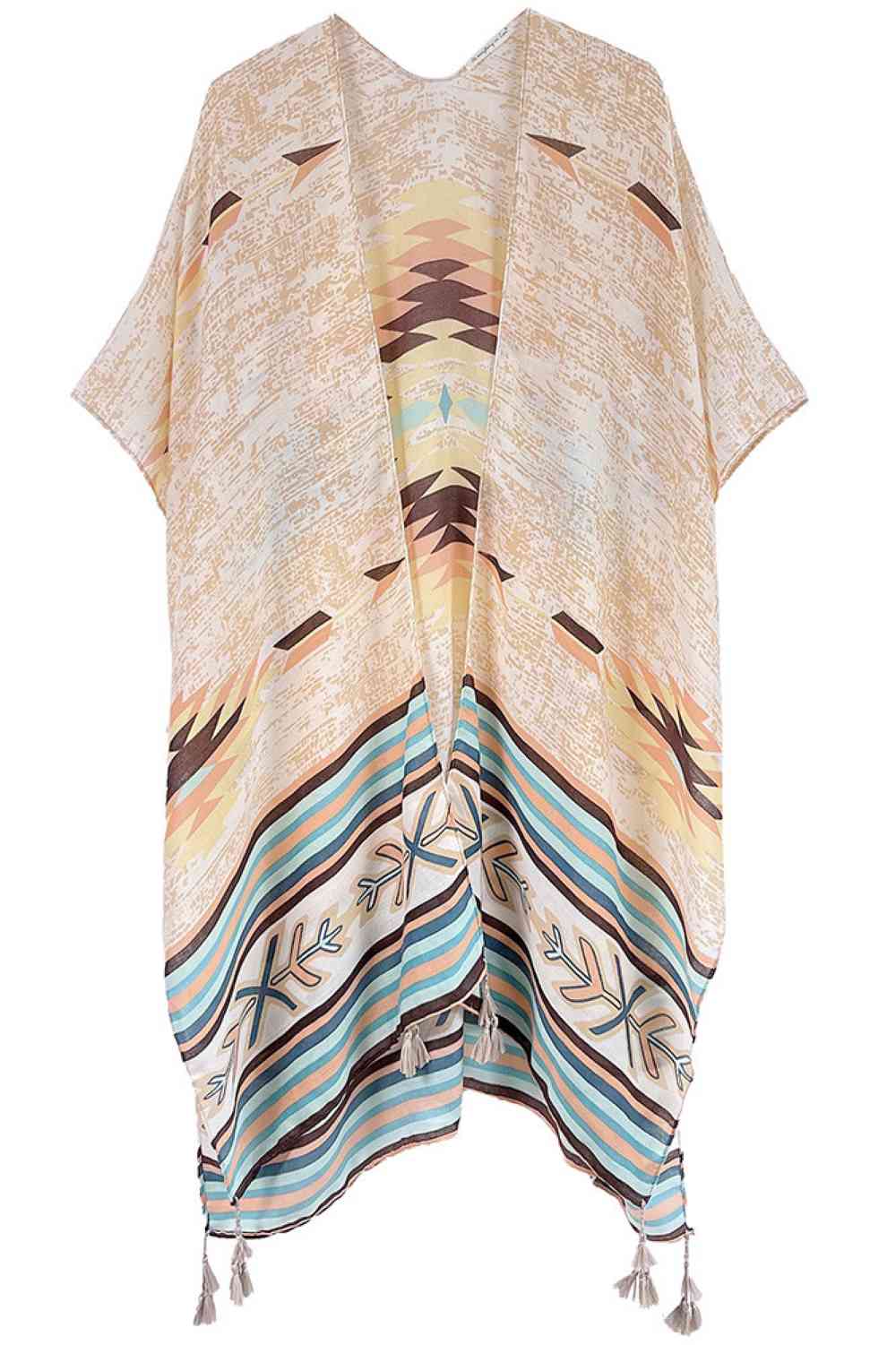 Elegance Aztec Pattern Print Tassel Kimono
