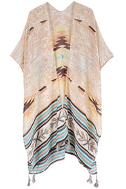 Elegance Aztec Pattern Print Tassel Kimono