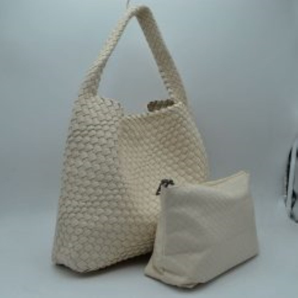 Woven Slouchy Shoulder Bag with Matching Zipper Pouch Set