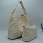 Woven Slouchy Shoulder Bag with Matching Zipper Pouch Set