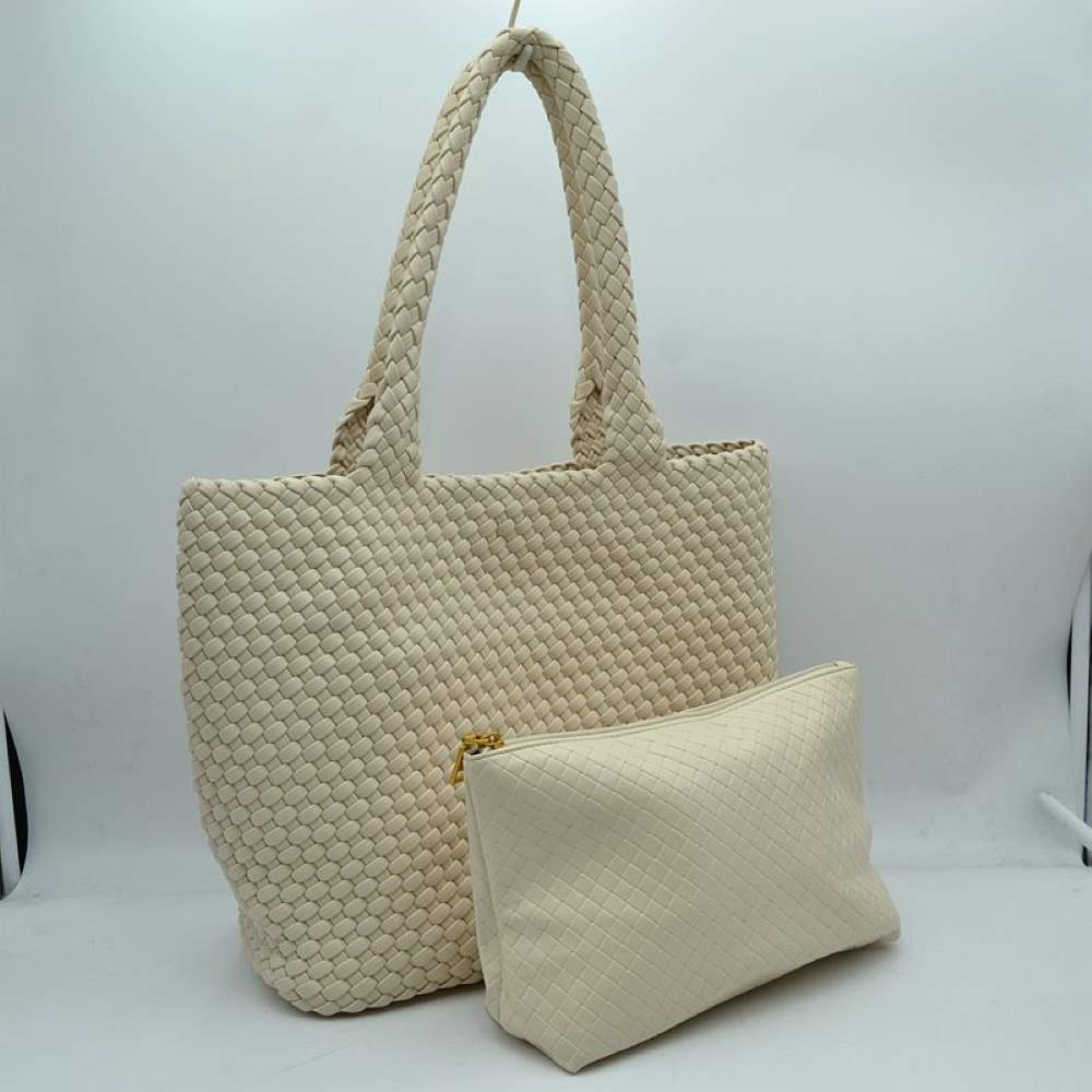 Woven Tote Bag with Matching Zipper Pouch