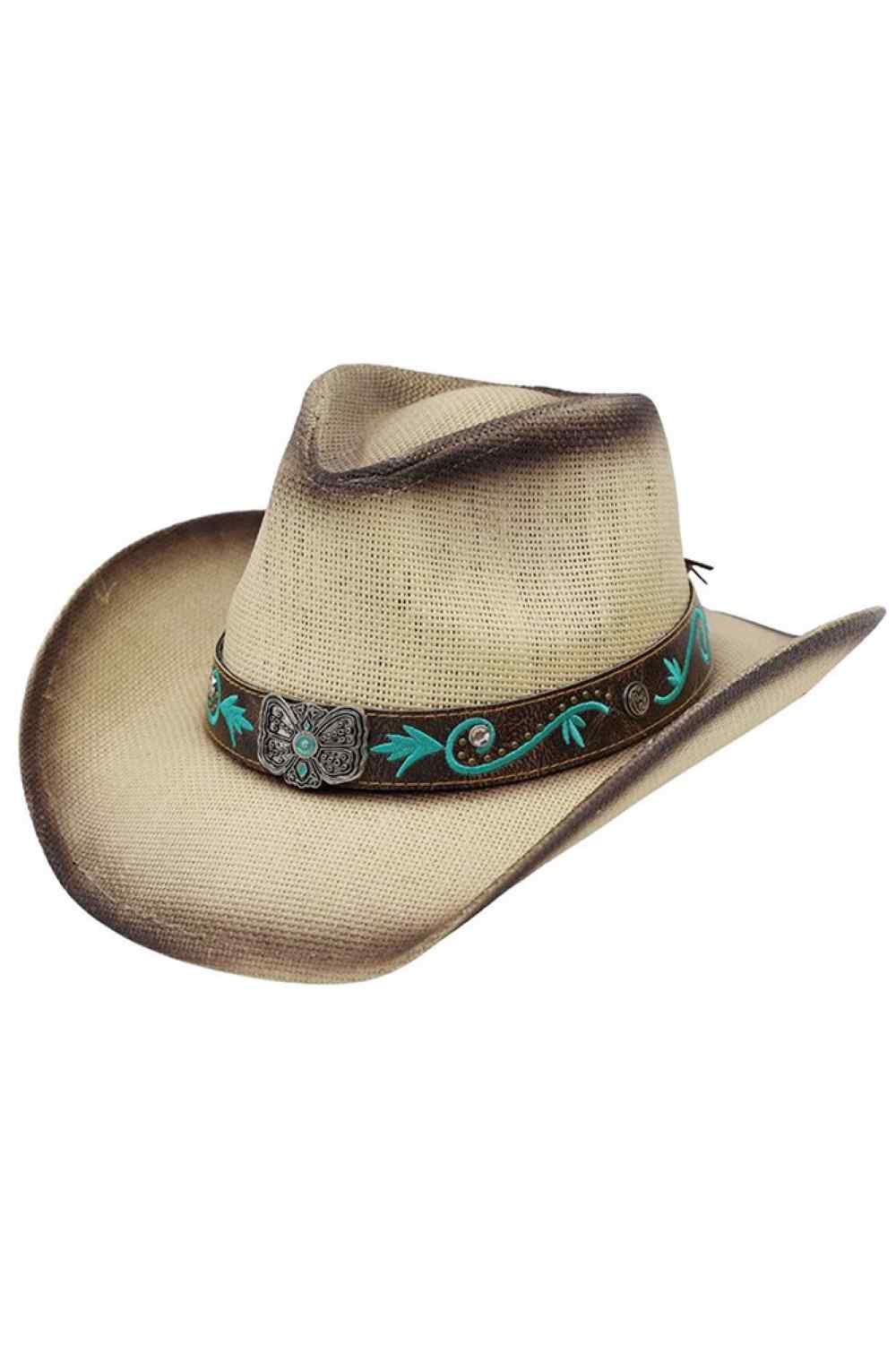 Butterfly Concho Turquoise Bloom Band Straw Cowboy Hat