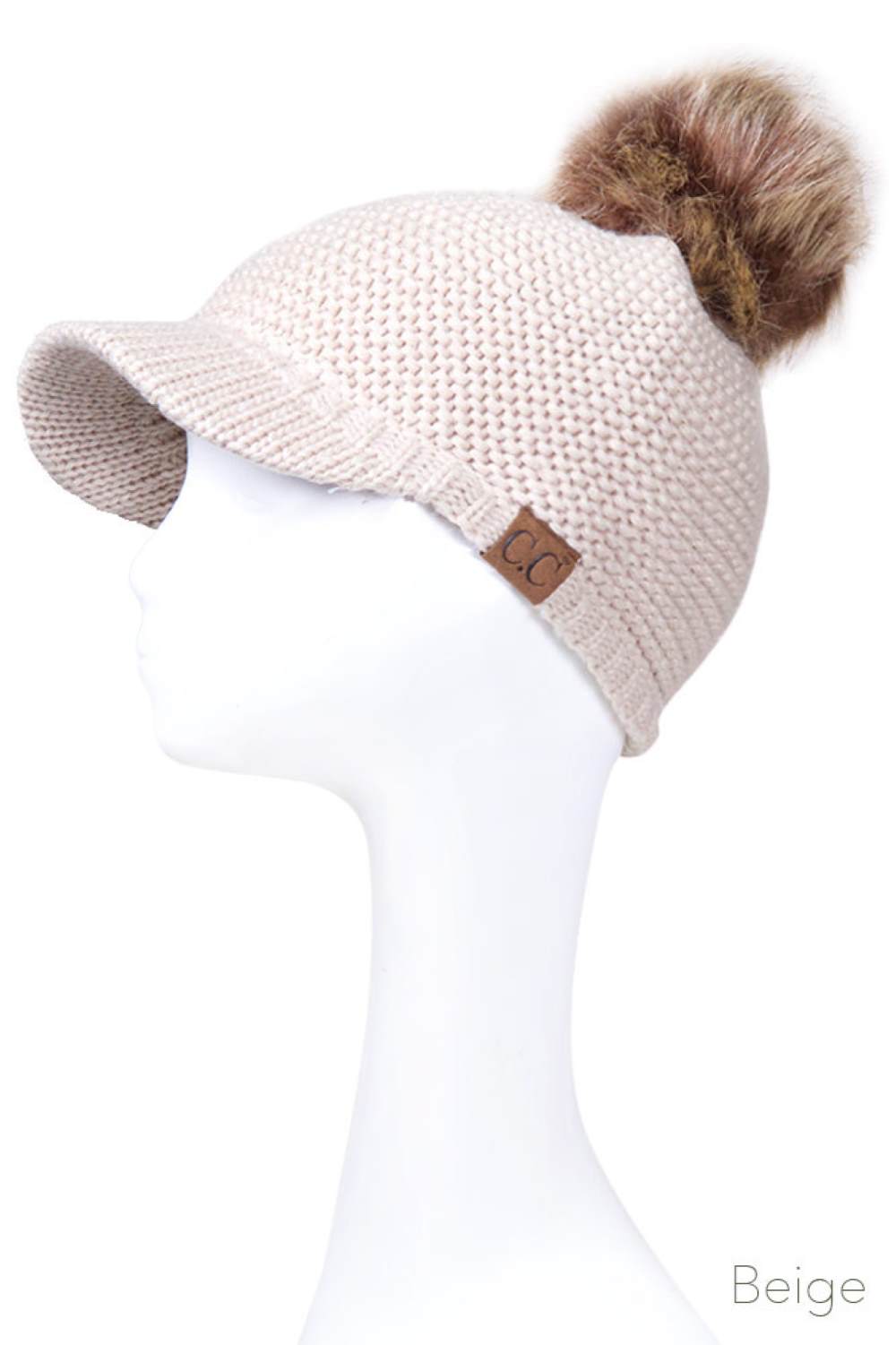 C.C Knit Brim Beanie With Pom