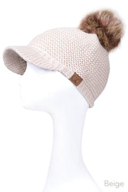 C.C Knit Brim Beanie With Pom