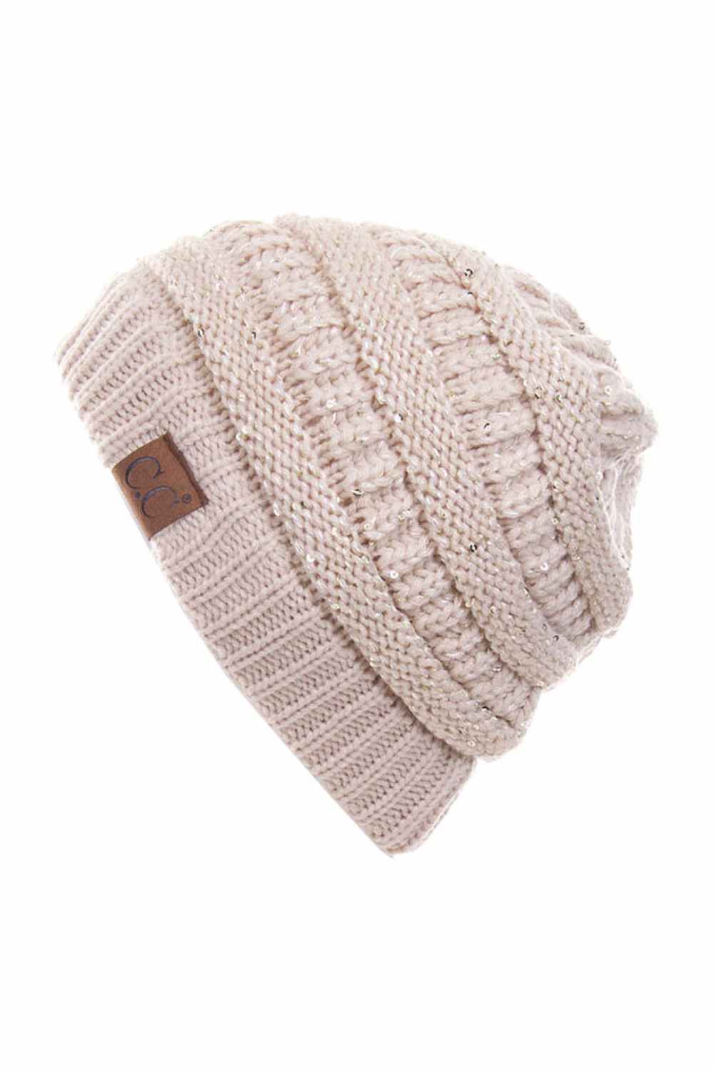 C.C Sequin Ponytail Messy Bun Beanie
