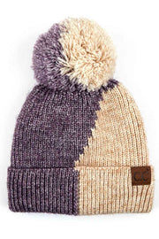 C.C Two Tone Knit Beanie With Pom