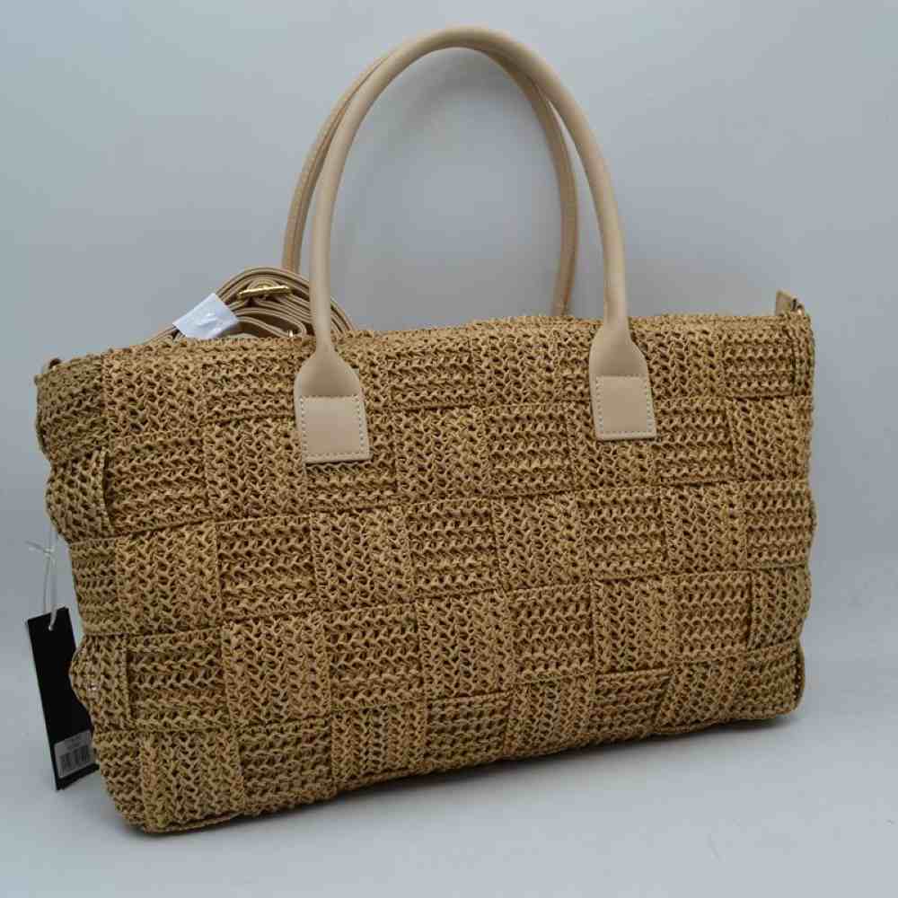 Chic Woven Straw Tote Bag with Faux Leather Handles