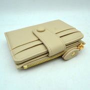 Pebbled Card Holder Wallet with Snap Button Strap and Zipper Pocket