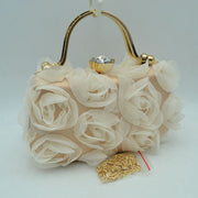Floral Rosette Evening Minaudiere Clutch Bag with Rhinestone Clasp