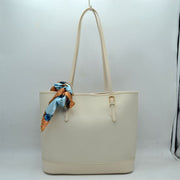 Elegant Textured Shoulder Tote Bag with Silk-Style Scarf Accent